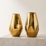 Luxury Gold Decorative Vase Set – Hammered Teardrop & Geometric Metallic Vases (Set of 2) image 1
