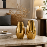Luxury Gold Decorative Vase Set – Hammered Teardrop & Geometric Metallic Vases (Set of 2) image 2