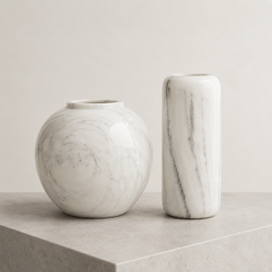 White Marble Duo Vase Set – Modern Decorative Stone Vases (Set of 2)